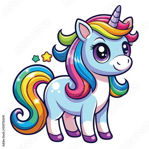 Playful Unicorn Clip Art with Rainbow Mane for Creative Use