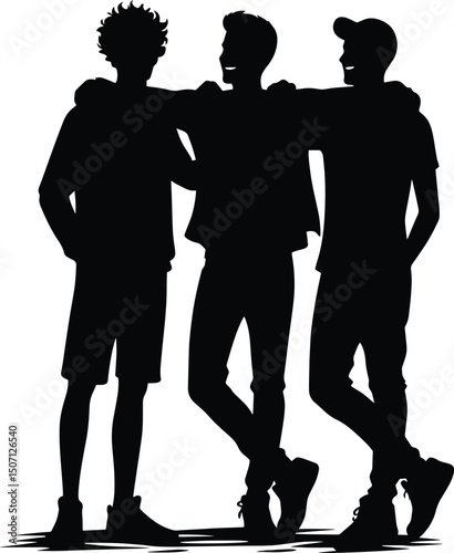 Friends enjoying vector silhouette illustration isolated on a white background