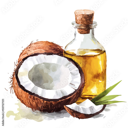 My Watercolor illustration, illustration, coconut oil painting isolated on a white background, illustration, AI painting design, vector illustration set, eps format