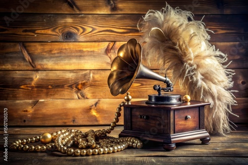 Vintage Gramophone with Feather Boa