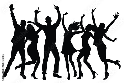 Dancing Silhouettes Group of People Having Fun at Party Celebration