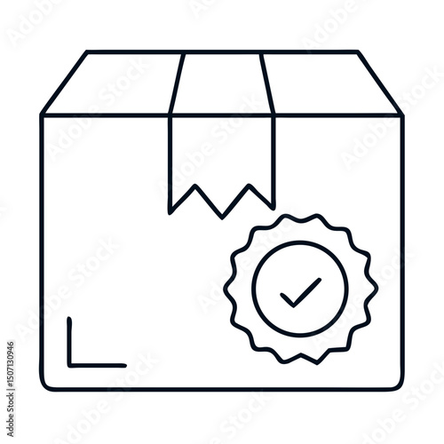 Sealed package delivery box with quality check mark. Secure sealed package shows reliability and trust. This sealed package icon is perfect for shipping and logistics applications.
