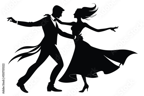 Silhouette of a Couple Dancing Ballroom Style in Formal Wear Vector Art