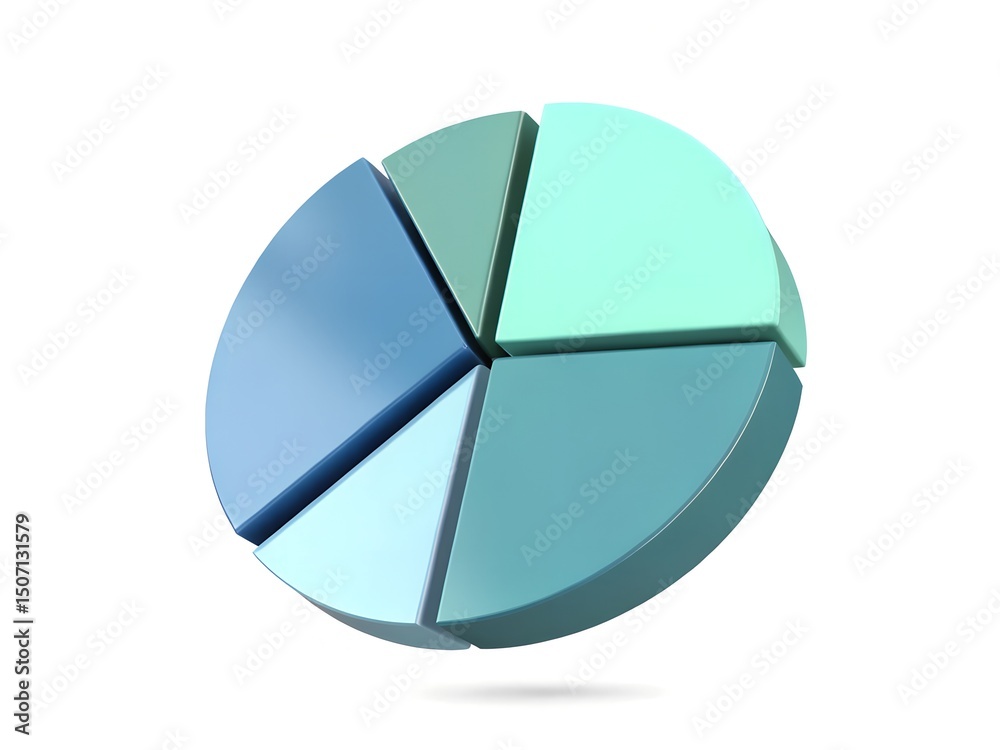 Obraz premium Discover the Vibrant 3D Pie Chart Icon with Blue Cyan and Teal Segments for Data Visualization and Analytical Insights in Business Reporting