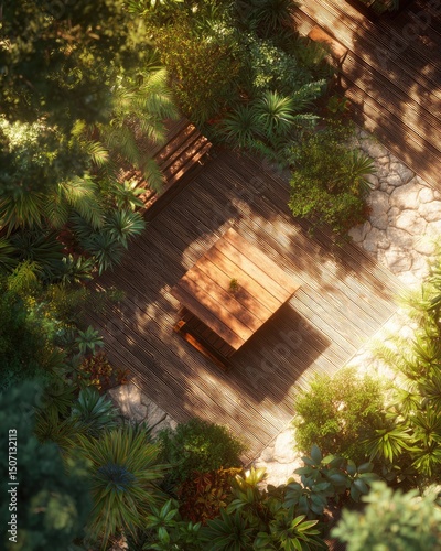 wooden table in the garden