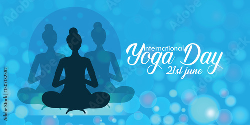 21st June world yoga day banner with bokeh effect