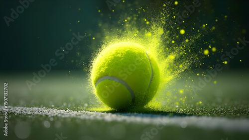 Plasma Field Championship: Tennis Ball with Ionized Particles Representing Charged Atmosphere photo