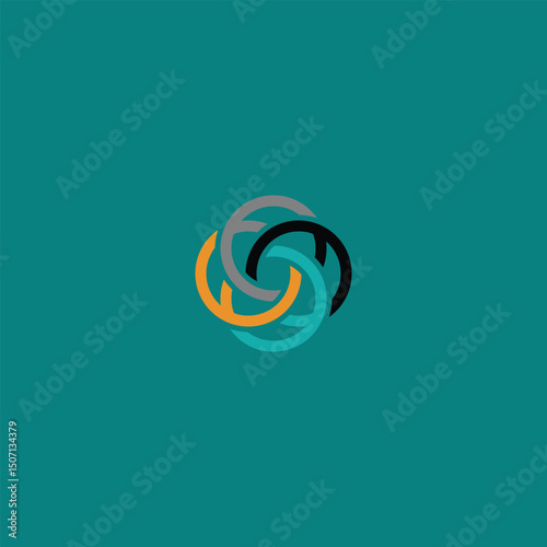 Intertwined colored circles on teal