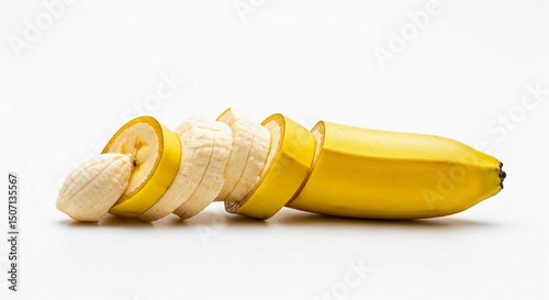 Banana cuts layers shapes white background pure bright.