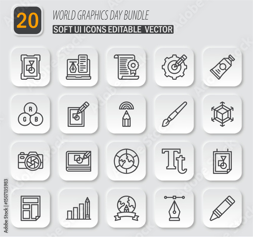 World Graphics Day Bundle: Soft UI Icons Editable Vector for Graphic Designers and Creative Professionals