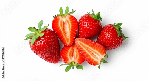 Strawberries on white background pure bright view image.