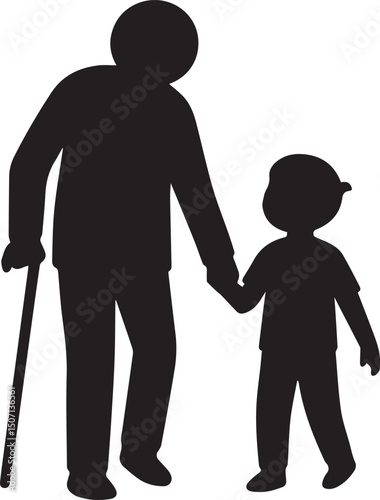Heartwarming Silhouette of Elderly Person with Child – Generational Bond Clipart