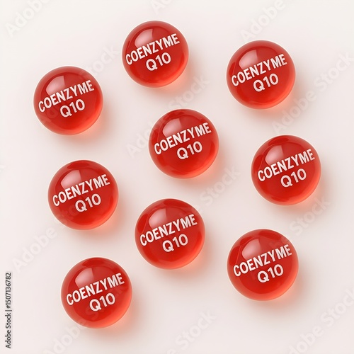 Red round pills and vitamins with labels – medicine use concept