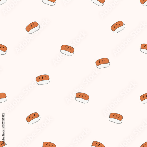 Seamless sushi pattern. Idea for fabric, tablecloth pattern, wrapping paper, gift paper. Print ditsy. Motives are scattered randomly. pattern background. cute pattern.