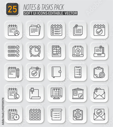 Comprehensive Notes and Tasks Icon Set for User Interface Design and Productivity Applications Interface