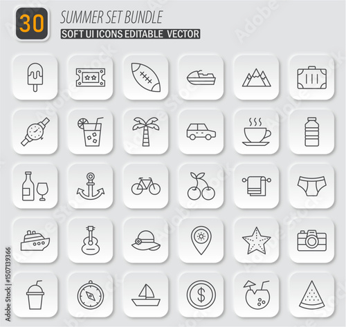 Summer Set Bundle: A Collection of Soft UI Icons for Vacation Themes and Design