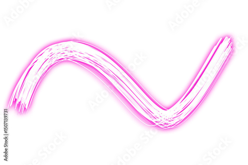 Neon Pink Brush Stroke Wave on Transparent Background