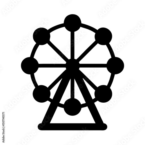 Ferris Wheel Icon, Amusement Park Wheel Symbol, Observation Wheel Glyph, Carnival Ride Icon, Giant Wheel Silhouette

