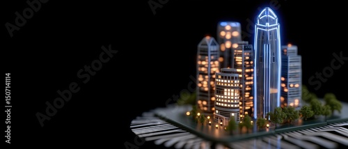 Office building made of data grids and glowing lines, corporate AI infrastructure in soft minimal style