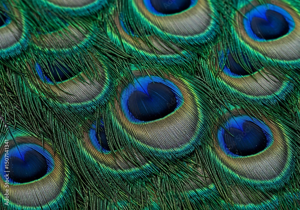 Obraz premium Close-up of a Peacock Feather's Vibrant Patterns. Generative Ai