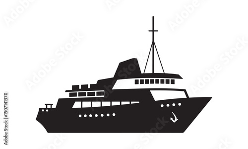 yacht and ferry black silhouette vector, Simple silhouette Design vector icon with white background. Water transportation vector illustration