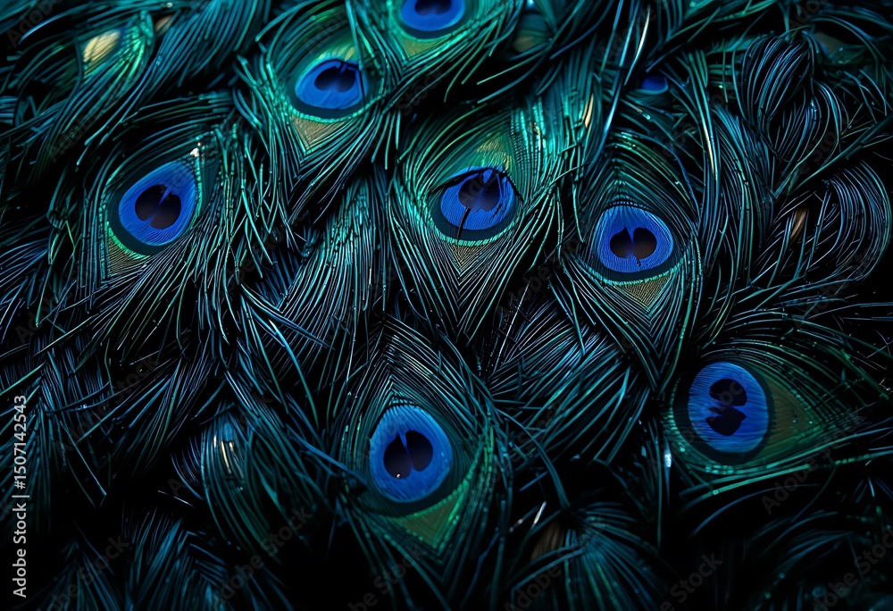 Obraz premium Close-up of Vibrant Peacock Feather Detail. Generative Ai