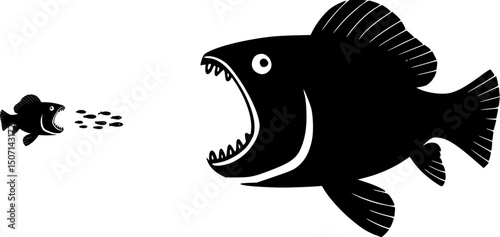 Big Fish Eats Small Fish Metaphor – Bold Vector Illustration of Power and Survival in Stylized Minimalist Animal Art