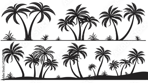 "Silhouette Collection of Palm Trees – Vector Icons Set