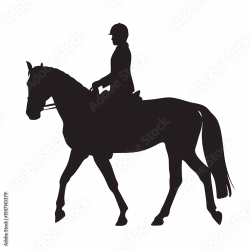 Silhouette of equestrian sport horse and rider performing dressage competition training exercise art vector
