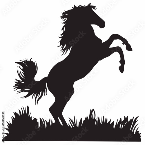 Silhouette of rearing horse standing in grass vector graphic for design and decoration projects use cases