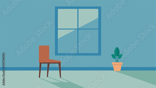Empty Room A serene empty room showcasing a single chair and a small potted plant by the window emphasizing the beauty of space and simplicity.