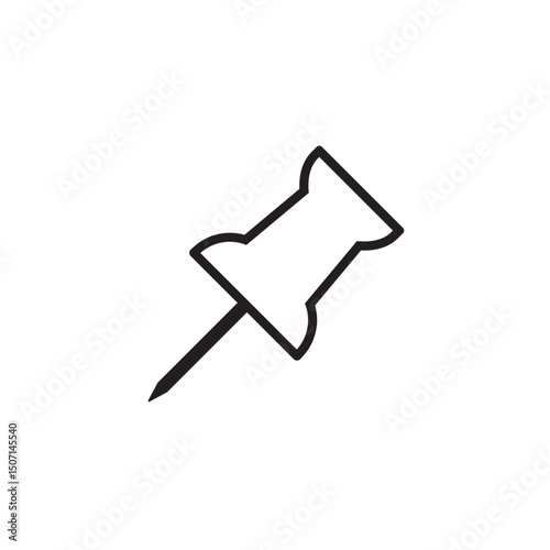 Push pin icon symbol in black color solid outline flat style. social media, Instagram pin icon. needle, pinned, attach, and note symbol. outlined, flat, vector icon, thumbstick, Paperclip