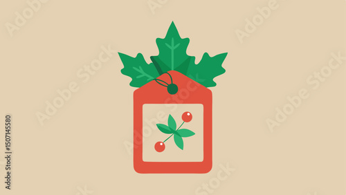Festive Gift Tag An illustration of a colorful gift tag adorned with holly and berries with a handwritten message suggesting a holiday gift idea.