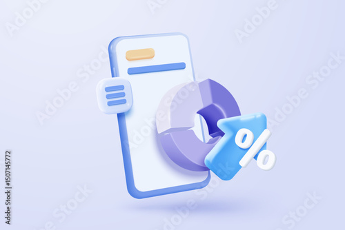 3D stock trading graph report for statistic market in bubble icon. Sell and buy money cash and exchange with finance business, analyzing investment. 3d bank trading icon vector render illustration