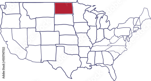 North Dakota  Map vector, united states of america map