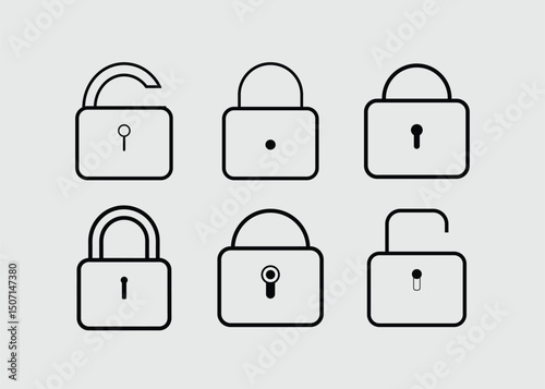 Simple padlock icons design on gray background, Open and closed stylish, Line art