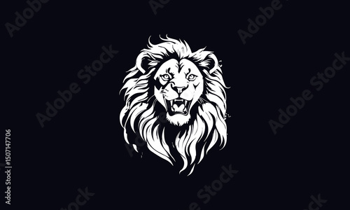 Angry lion vector, lion head illustration, black and white lion vector