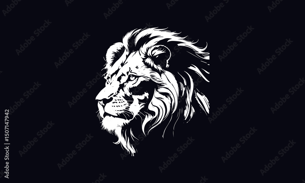 Fototapeta premium Angry lion vector, lion head illustration, black and white lion vector