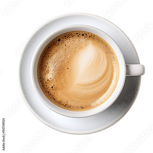 Hot coffee top view isolated on transparent background