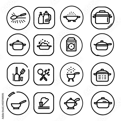 丸枠付き調理アイコンセット｜Cooking Icon Set with Circle Frames