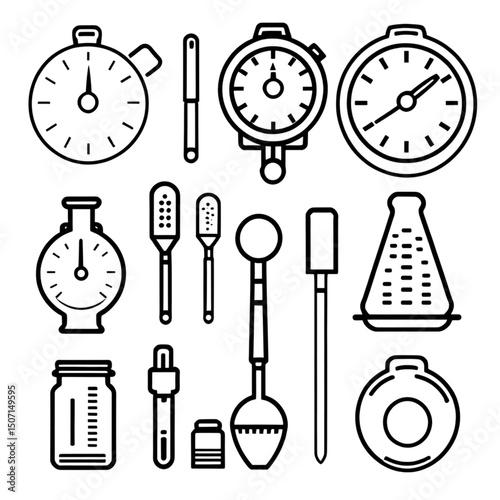 タイマーとキッチンツールのアイコン｜Timers and Kitchen Tools Icon Set