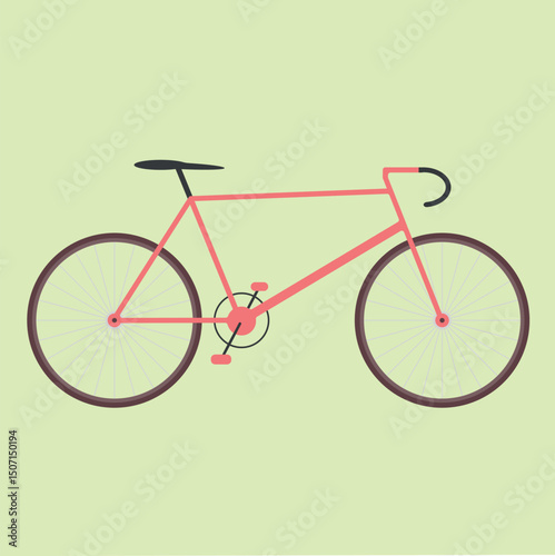 Flat style red city bike on a green background