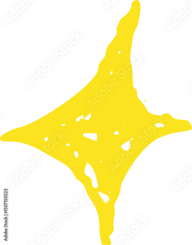 Gold crayon star doodle. Hand-drawn wax pencil sketch with childlike charm. Rough textured shape with playful sparkle style. Vector isolated on white.