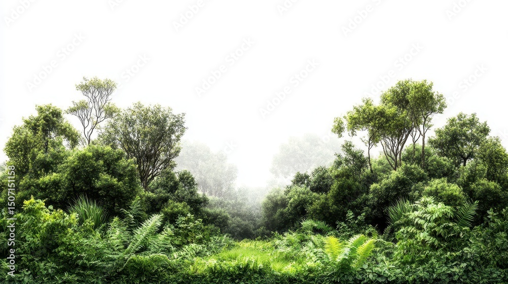 Fototapeta premium Lush green forest landscape isolated on white background