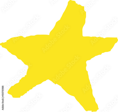 Cute crayon star vector. Yellow wax pencil hand sketch with rough texture and childlike irregular style. Doodle icon of shine or sparkle.