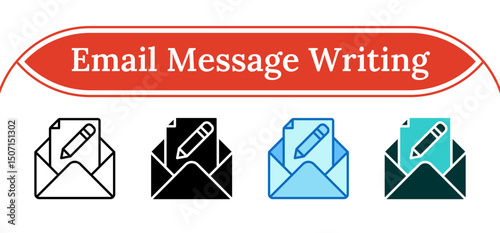 Email Message Writing - Multi Style Outline, Glyph Silhouette, Blue, Dual Tone Icon - Open envelope with pencil, representing written message, email input, or form submission