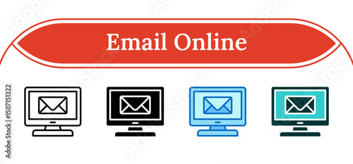 Email Online - Multi Style Outline, Glyph Silhouette, Blue, Dual Tone Icon - Desktop monitor with email envelope on screen, representing online email access or digital inquiries