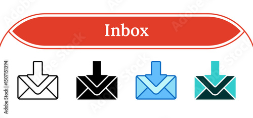 Inbox - Multi Style Outline, Glyph Silhouette, Blue, Dual Tone Icon - Envelope with downward arrow, indicating message receipt or inbox download