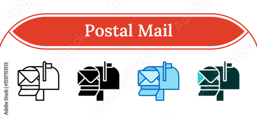 Postal Mail - Multi Style Outline, Glyph Silhouette, Blue, Dual Tone Icon - Mailbox with flag and letter, symbolizing traditional mailing services and postal contact