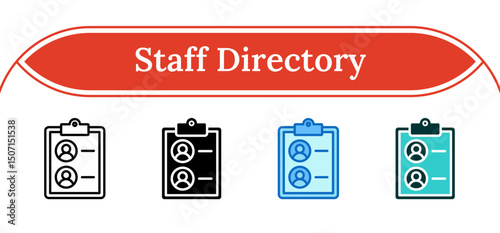 Staff Directory - Multi Style Outline, Glyph Silhouette, Blue, Dual Tone Icon - Clipboard with user profiles, representing team list or internal directory